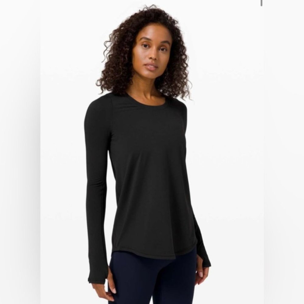 Lululemon Tuck & Flow Long Sleeve Black Rulu Soft Thumbholes Shirt Yoga Top Run